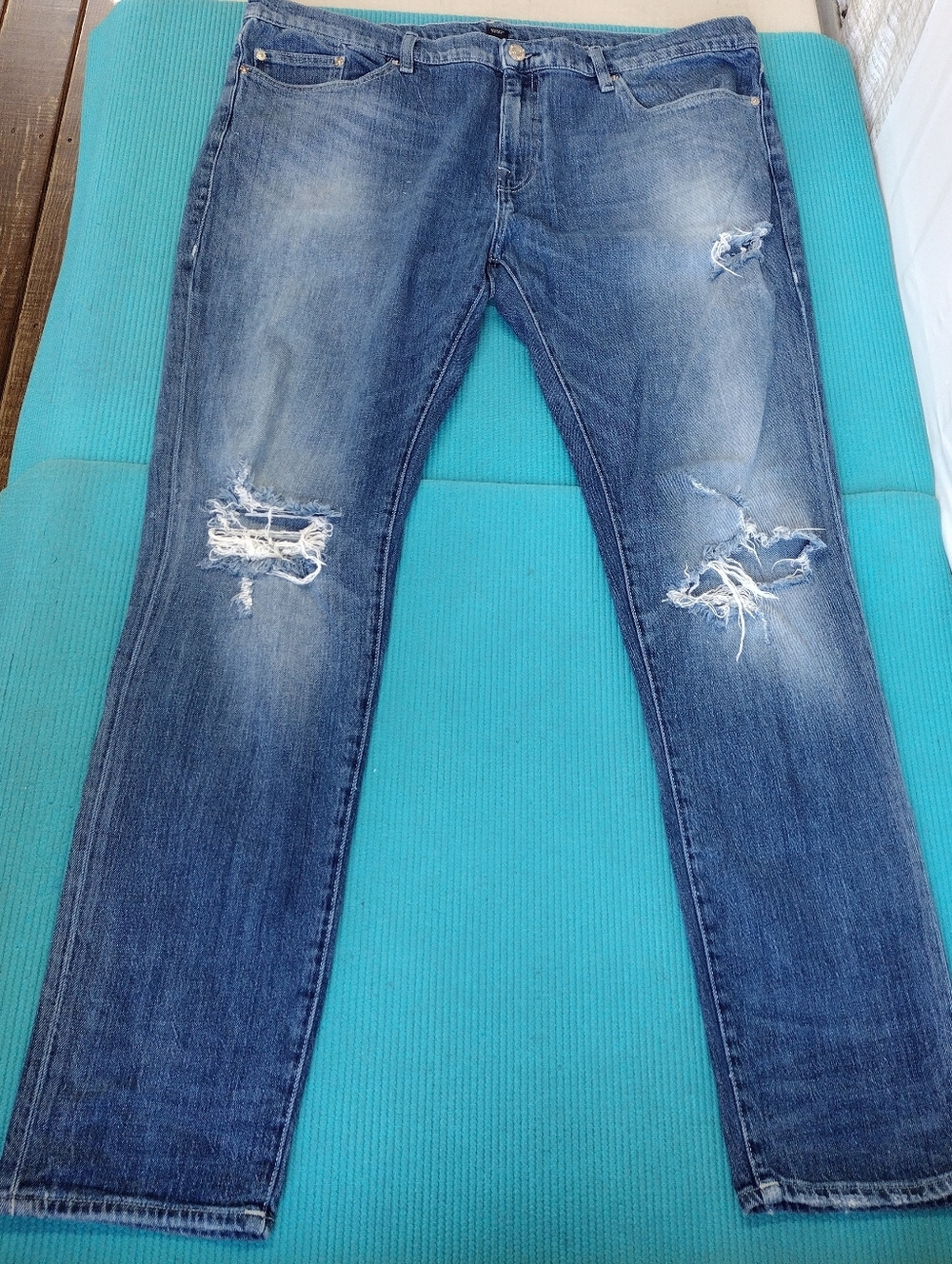 Vintage True Religion Mens 34" inseam Skinny Jeans Blue Ripped - 42